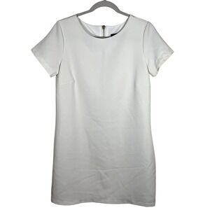 Lulus White‎ Short Sleeve Shift Dress Women's Size M Lined Minimalist Zip Back